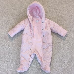 Quilted Pink Baby Snowsuit with Hood